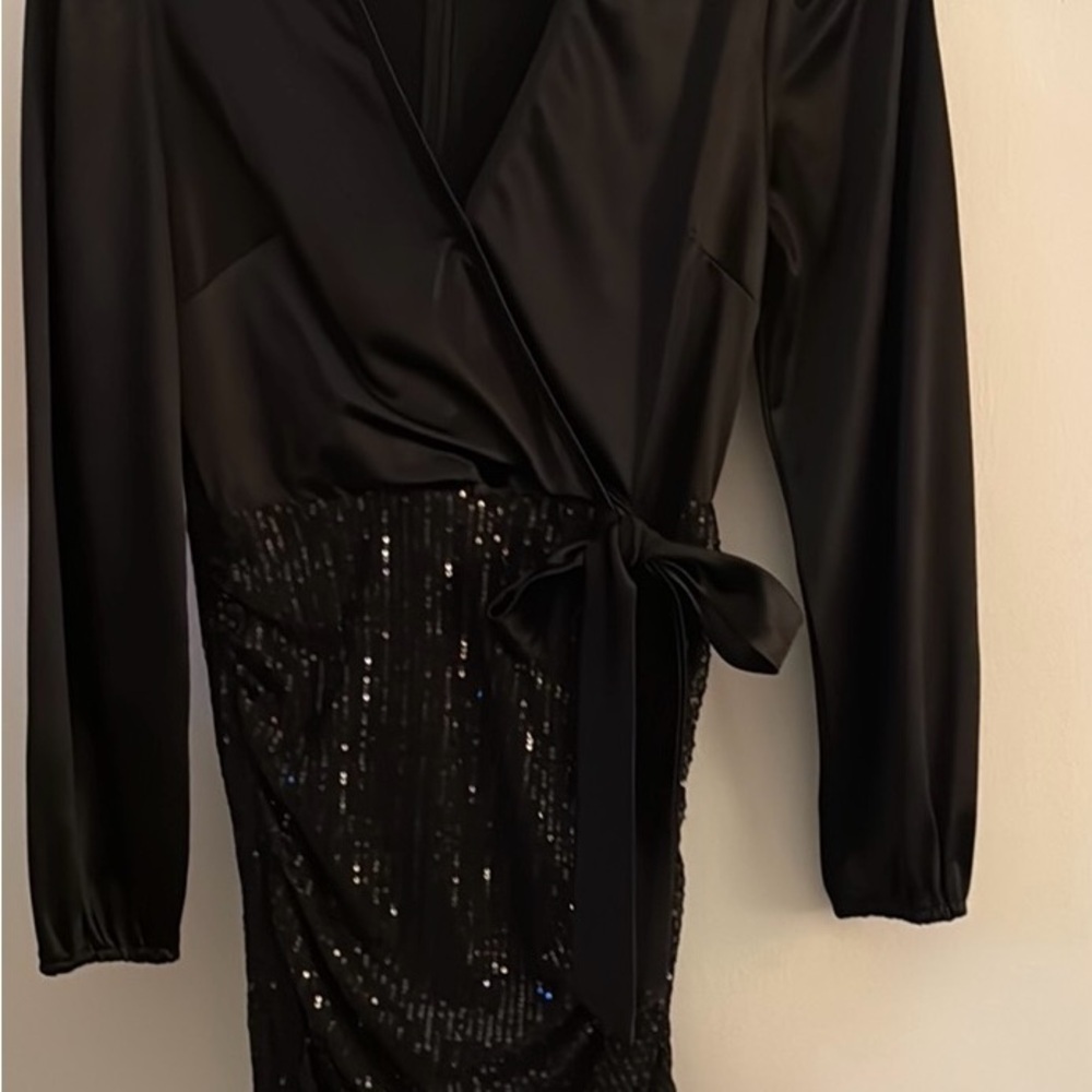 Sleek Black Satin Wrap Dress